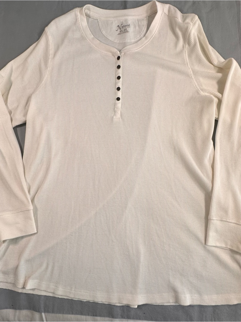 Natural Women's Off-White Ribbed Henley Top minimalist under shirt Flannel Y2K